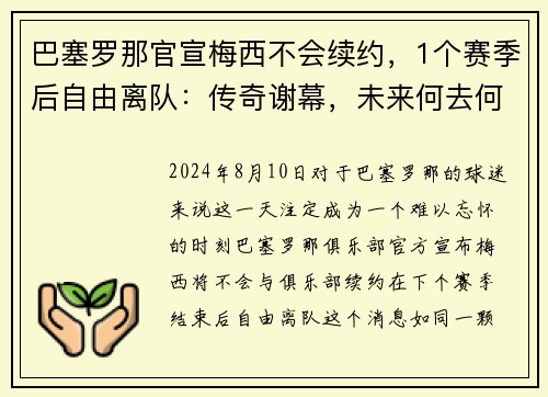 巴塞罗那官宣梅西不会续约，1个赛季后自由离队：传奇谢幕，未来何去何从？